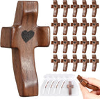 30Pcs Wooden Cross Fidget with Organza Bags Cross My Heart/ Encouragement Gift Handcrafted Walnut Pocket Cross Handheld Prayer Stress Relief Christian Faith Gifts Religious Easter Day Gifts (Brown）