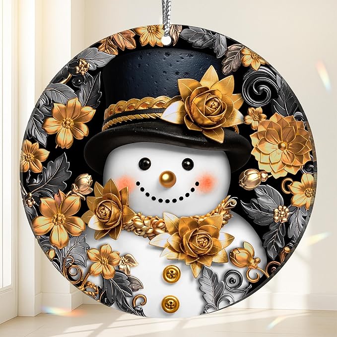 2025 Christmas Ornaments, Christmas Tree Ornaments Acrylic, Faux Stained Glass Effect White Elephant Gifts Exchange, Unique Suncatcher Xmas Stocking Stuffers for Women, Men (Golden Frosty)