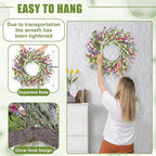Artgar 26 Inch Spring Wreaths for Front Door, Spring Summer Lavender Paper Flower Wreaths for Home Farmhouse Windows Walls Porch Wedding Indoor Outdoor Decor for All Seasons (Pink)