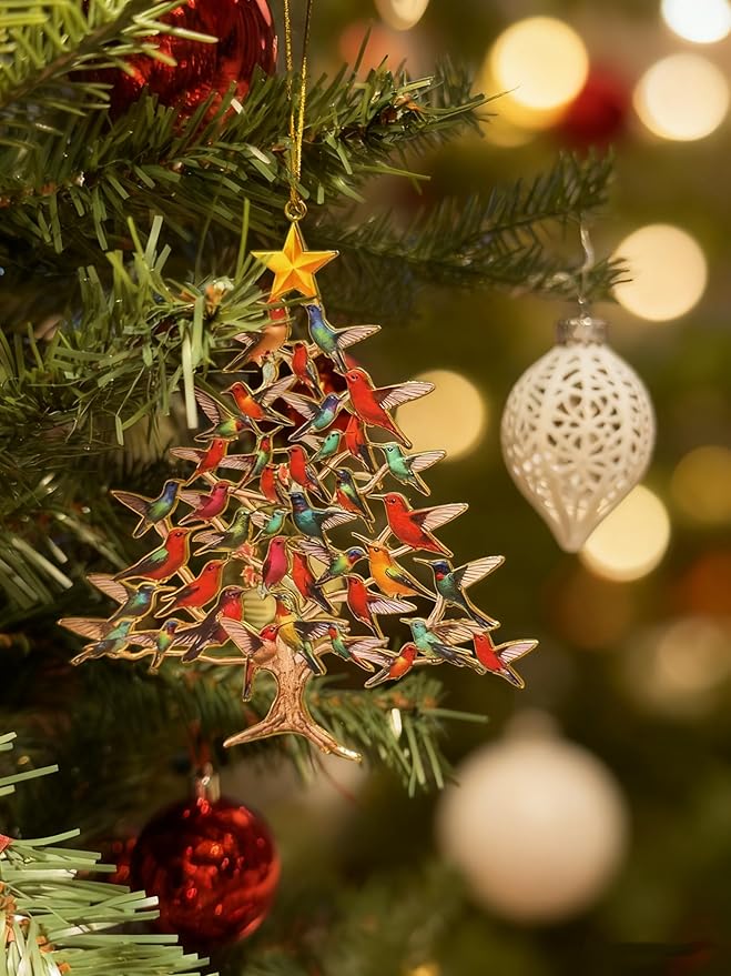 Stacked Hummingbird Christmas Decorations Hummingbird Christmas Ornament, 2D Laser-Cut Iron Metal Decor for Holiday, 2025