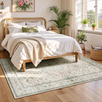 Lessymo Rugs for Bedroom, Washable 5x7 Area Rug for Living Room Dinning Nursery Farmhouse Office, Boho Soft Non-Slip Carpet Kids & Pets Friendly, Vintage Floral Neutral Decor, Beige Brown