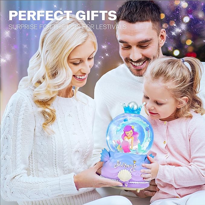 BREIS Snow Globe,3.15 Inch Mermaid Music Snow Globes with Automatic Snowflake LED Lights,Unique Birthday Christmas Valentine's Day Gift for Girls Kids Adults Home Decorations