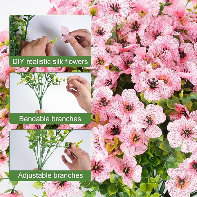24 Bundles Artificial Flowers for Outdoor Realistic Faux Flower Spring Summer Garden Home Decoration, Hanging Daisy with Eucalyptus Leaves Fake Plants Greenery Balcony Porch Patio Front Door Decor