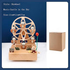 Natural Solid Wood Handcrafted Beech Wooden, Musical FigureTotoro/Carousel/Fairy/Ballerina Figurine,Rotating Hand Crank Mechanism Music Box,Musical Decorations (Skywheel)