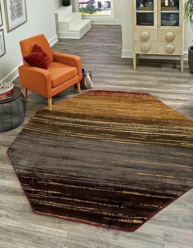 Unique Loom Barista Collection Area Rug - Mundo Nova (7' 1" Octagon, Beige/Blue)