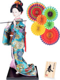 ALAMIYA Home Decoration Asian Japanese Geisha Kimono Doll Collectible Figurine Gift with Paper Fan