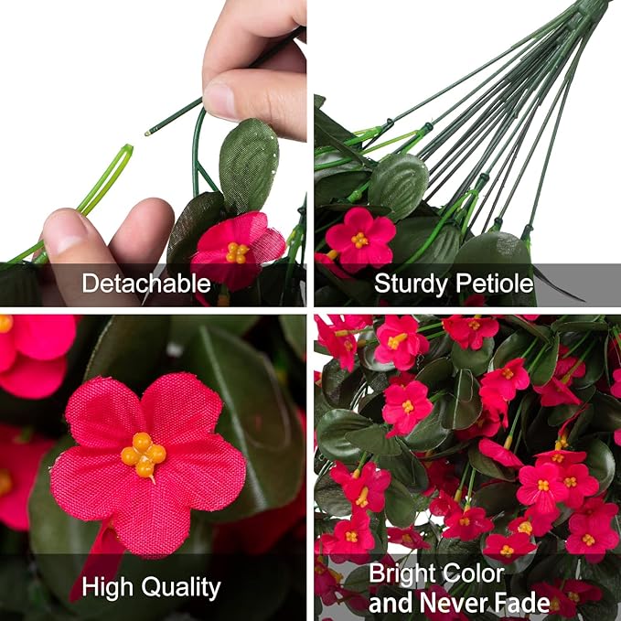 HyeFlora Artificial Fake Hanging Flowers for Spring Outdoor Outside Decoration, 2PCS Faux Silk Hotpink Daisy Plants UV Resistant Look Real Orchid Vines for Indoor Home Balcony Porch Planter