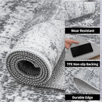 Ciicool 2x6 Washable Runner Rug, Modern Abstract Hallway Rugs Runner, Non-Slip Thin Accent Rug Lightweight Grey White Print Distressed Carpet for Laundry Entryway Bedroom Kitchen Bathroom Indoor