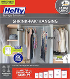 Hefty Hanging Compression Bags 3 Extra Long Vacuum Garment Storage Bags for Clothes, Travel, Closet Organization (60 X 27 Inches) (X-Large)