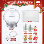 Liliful 30 Pack Christmas DIY Snow Globe Kit Including 3.58 Inch LED Plastic Snow Globe with Screw Off Cap Artificial Mini Tree Snowman Santa Deer Pine Cones and Lights for Party Decorations