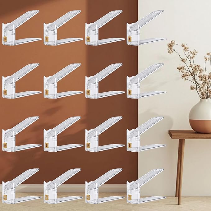 16-Pack Shoe Slots Organizer for Closet, Adjustable Shoe Stacker & Space Saver, Clear Double Deck Shoe Storage for Small Spaces, Transparent Gold