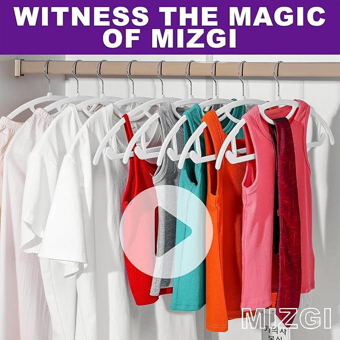 MIZGI Premium Velvet Hangers 50-Pack,No Shoulder Bump Hangers W/Tie Bar Ultra Thin Space Saving Non Slip Hanger Heavy Duty Felt Rounded Clothes Hanger for Sweaters,Coat,Jackets,Pants,Shirts