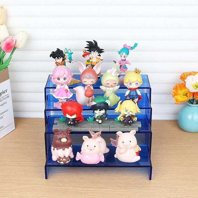 ELEGANTLIFE Acrylic Display Risers Set of 4, 4-Level Tiered Display Stands for Cupcakes, Small Figures & Jewelry, Compact Countertop Display Shelf, Multiple Colors Available (Translucent Blue)