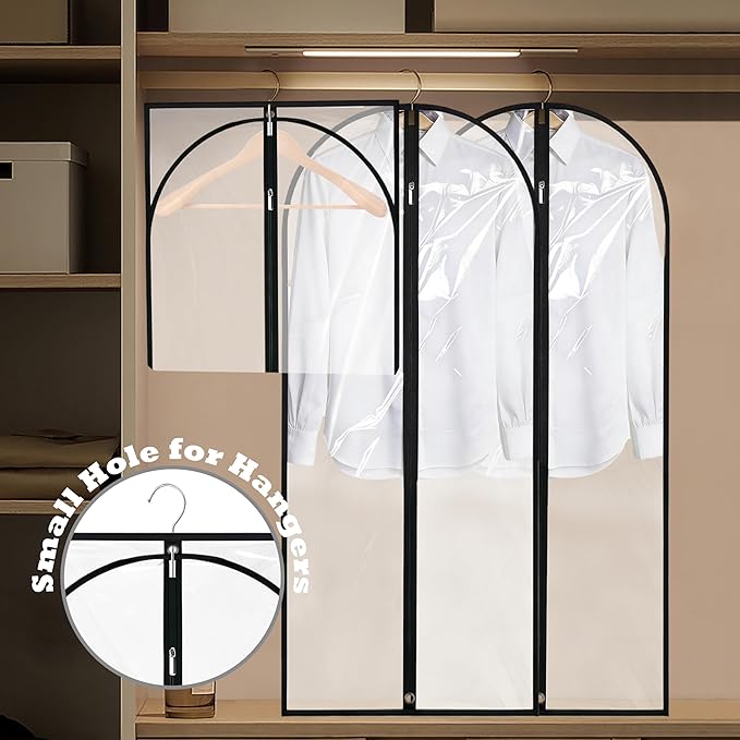 Dress Bags for Gowns Long, 65'' Garment Bags for Hanging Clothes, Suit Bag Cover for Storage and Travel, 2 Pack (Clear)