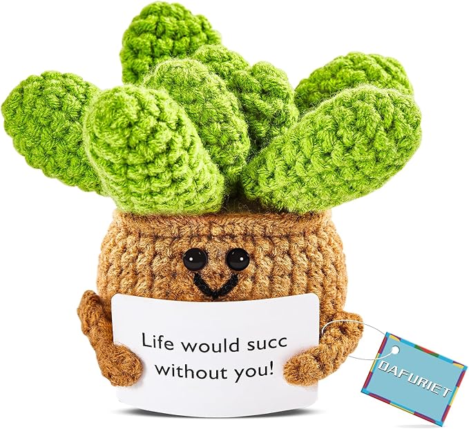 DAFURIET Mini Funny Crochet Succulent, 3 inch Knitted Wool Doll with Card for Cheer Up Gifts and Party Decorations, Cute Wool Crochet Doll for Mother’s Day Easter Birthday Gifts (Succulent Plant)