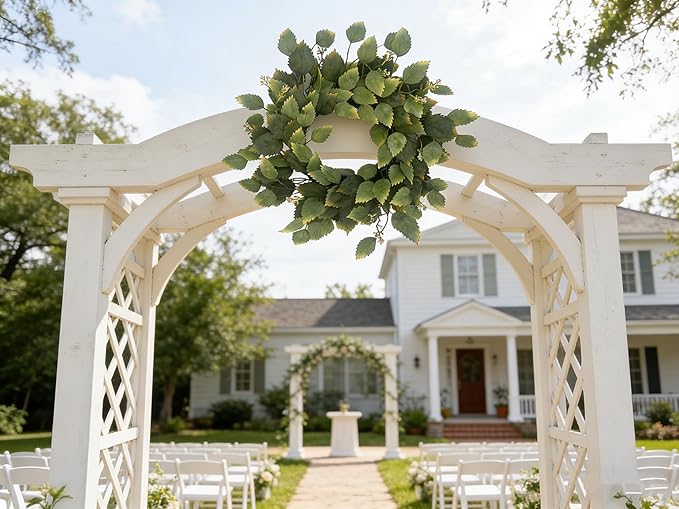 26" Green Hibiscus & Eucalyptus Leaf Wreath for Front Door - Large Artificial Greenery Outdoor Wreath for Porch, Window, Farmhouse, Home, Holiday, Hanging Decor - Spring, Summer, Fall, All Seasons