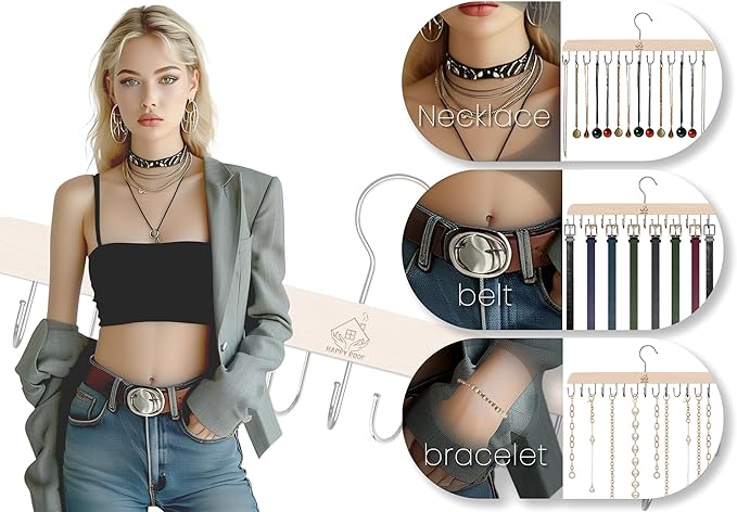 Belt Hanger for Closet, 14 Hooks Sturdy Wood Rack - Rotating Organizer for Belts, Scarf, Ties & Accessories