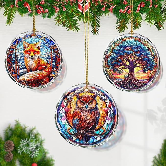 Stained Glass Owl Ornament - Christmas Tree Decor, Gift Exchange Present