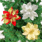 Gardeningwill Pack of 12 Gold 5 Inch Glitter Flower Shape Christmas Hanging Ornaments Party Decorating Supplies