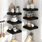 12 Inch Square Floating Shelves for Wall 2 Pack, 12"D Wood Grain Bathroom Shelves with Invisible Brackets, Easy Install Engineered Wood Storage Shelves for Kitchen, Living Room, Bedroom, Black Finish