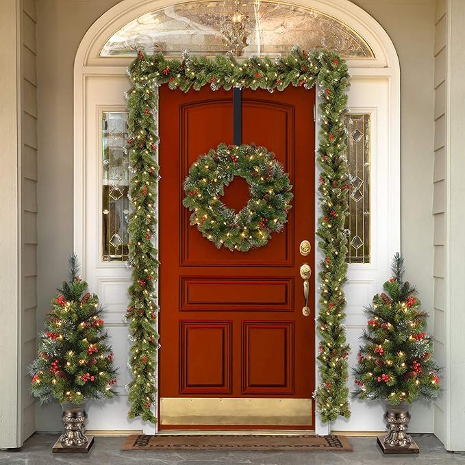 HEYHOUSE Wreath Hanger,Easter Decorations Adjustable Wreath Hanger for Front Door Decor from 14.9-25",Over The Door Hooks Organizer 20 lbs Larger Wreaths Hangers Christmas Wreaths Decorations Hook