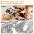 26.77"L Luggage Rack, Natural Luggage Rack for Guest Room, Bamboo Folding Suitcase Stand with Storage Shelf, 5 Nylon Straps, Heavy Duty Luggage Holder for Bedroom Hotel, 1 Pack, Gift Box Packaging