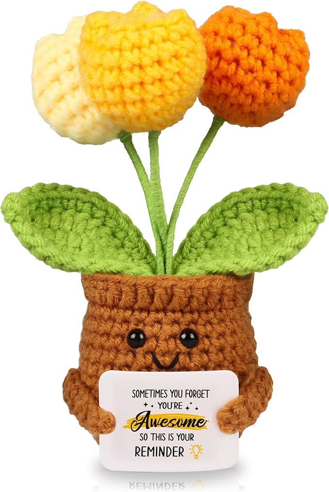 WenmthG Mini Positive Crochet Tulip Doll - Funny Handmade Knitting Doll Birthday Emotional Inspirational Cheer Support Ideas Gifts for Women Girls Coworker Teacher Appreciation Gifts