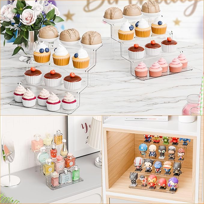 Yieach 4 Tier Clear Acrylic Display Risers,9 Inch Large Perfume Organizer,Colonge Stand and Cupcake Risers,Acrylic Tiered Display Stand for Figure,Funko Pop,Food,Candle,Fragrance Display,Cologne Shelf