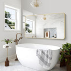 BONEWEI Gold Bathroom Mirror,60x36 inch Wall Mirror for Bathroom Wall Mounted,Round Rectangle Mirror for Bathroom Over Sink,Modern Frame for Home Decor Living Room,Bedroom Entryway,Horizontal/Vertical