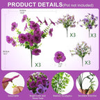 INQCMY Artificial Fake Pansy Flowers for Outdoor, 12 Pcs Faux Silk Pansies Flower for Spring Summer Decoration, UV Resistant Fake Plants for Outside Planter Porch Yard Patio Home Decor(Mixd Purple)