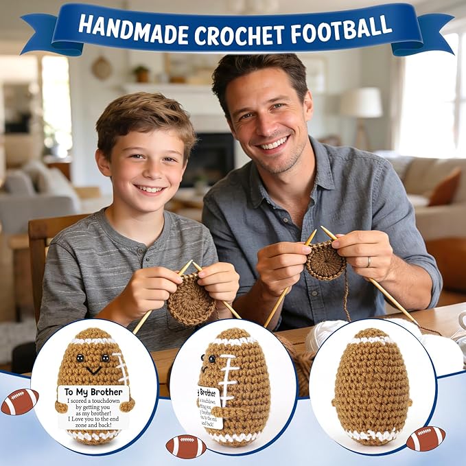 Belatelove Birthday Gifts for Brother - Handmade Football Crochet Doll with Go Do Your Thing, Fathers Day Funny Inspirational Gifts for Brother Men, Cute Desk Decor for Sports Lovers