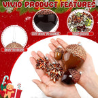 Soaoo 30 Pcs Acorn Hanging Ornaments for Winter Tree Maple Leaves Plastic Hanging Pendant Small Winter Decorations for Home Table Fireplace Party Decor(Glossy Style)