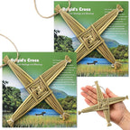 Kathfly 2 Pcs St. Brigid's Wall Cross and Card Irish Gift Saint Brigid's Cross History Card Irish Blessing Gift Ireland Hanging Wall Traditional Decor for Celtic Imbolc Home(6 in,Fresh,Green)