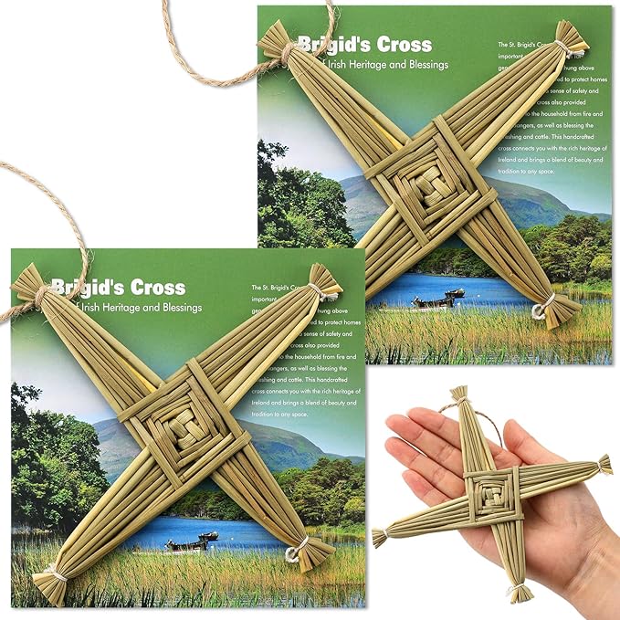 Kathfly 2 Pcs St. Brigid's Wall Cross and Card Irish Gift Saint Brigid's Cross History Card Irish Blessing Gift Ireland Hanging Wall Traditional Decor for Celtic Imbolc Home(6 in,Fresh,Green)