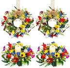 4 PCS 9'' Mini Floral Kitchen Cabinet Wreath Small Artificial Spring Summer Wreath for Front Door with Burlap Ribbon Sunflowers Daisy Butterfly Hanging Farmhouse Wreaths for Porch Wall Window Decor
