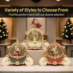 Christmas Red Carriage Snow Globe Lantern with Gift Box - Santa Scene Water Lantern with Glitter Snow - Musical Holiday Decor with LED Lights - Battery Or USB Cable Powered Operated (Red with gold)
