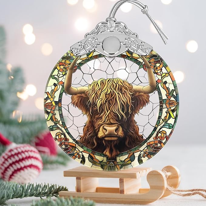 Cattle Stained Glass Orament - Christmas Ornament - Christmas Decorations for Tree - Holiday Present ldeas - Gift Exchange