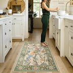 Lahome Botanical Birds 3x5 Green Washable Kitchen Rugs for Bathroom, Boho Entryway Rug for Bedroom, Vintage Soft Non Slip Indoor Carpet for Living Room Front Door (3x5ft,Green)