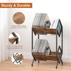 RUILALIFE 2-Tier-Vinyl-Record-Storage-Holder With Dividers, Metal Album storage for vinyl records display Shelf, Vintage 160-200 LP Storage Shelf Stand