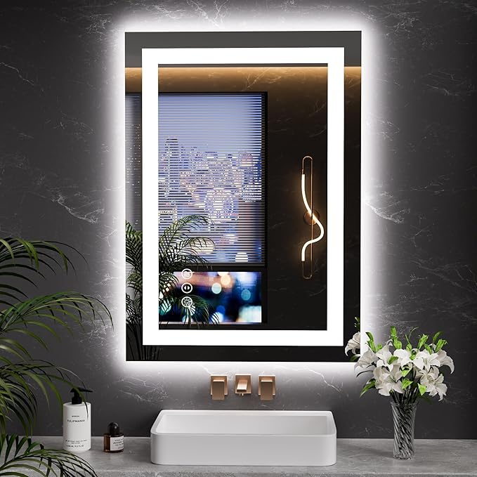 LOAAO 20"x28" LED Mirror for Bathroom, Lighted Bathroom Mirror with Lights, Anti-Fog, Dimmable, Memory Function, Clear Reflection