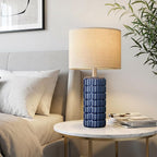 23" Modern Ceramic Table Lamps Set of 2 - Table Lamps for Living room, Farmhouse Bedside Night Stands Lamp for Bedroom, White Boho Nightstand Lamps Set of 2, Desk Lamp for End Table Home Decor(Blue)