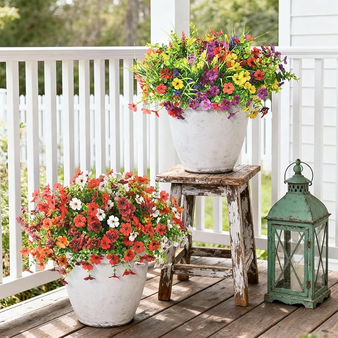 Artificial Flowers for Outdoors, 14 Bundles Multicolor Silk Fake Flower for Spring Summer Decoration, UV Resistant No Fade Artificial Outdoor Plants for Home Planter Porch Patio Yard Decor