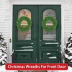 22 Inch Boxwood Wreath for Front Door Realistic with Welcome Sign Faux Easter Green Preserved Boxwood Wreaths Outdoor Spring Wreaths for Front Door Outside for Porch Farmhouse Wall Home Decor