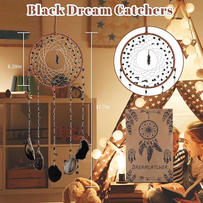 Black Dream Catcher Crystal Dreamcatcher Sun Catchers with Crystals Wall Window Hangings Bedroom Home Decor Gift for Girls Boys Adults