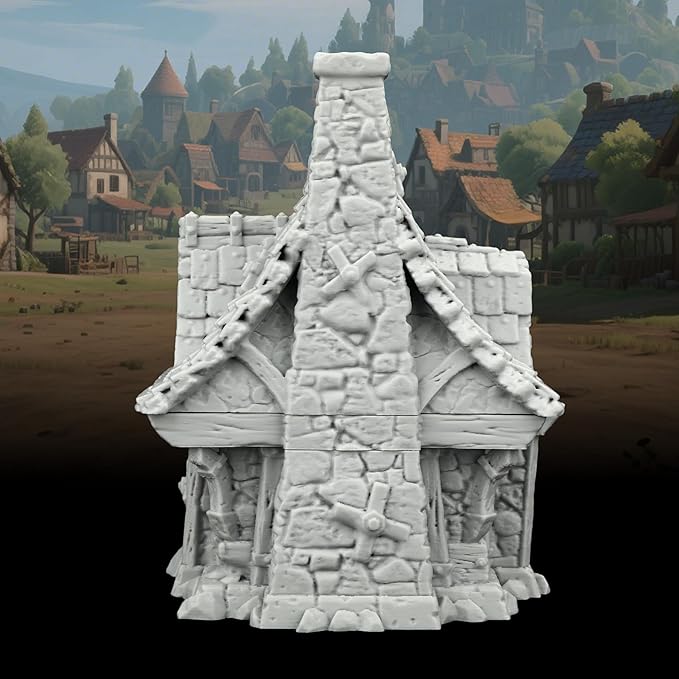 Medieval Blacksmith Shop TTRPG Buildings – 25mm Scale Unpainted RPG Terrain Set for Dungeons and Dragons, Scenario Pieces for Wargame & Role Playing – Medieval Village E AF1124E