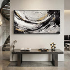 Large Framed Abstract Wall Art for Living Room, Horizontal Black Gold and White Canvas Painting Print Artwork for Walls, Modern Neutral Minimalist Pictures for Bedroom Office Wall Decor, 30x60 In