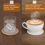 8 Pcs Drink Coasters with Holder, Boho Minimalist Cotton Woven Coasters Set for Drinks Absorbent Coffee Table Home Decor Bar Tabletop Protection, Suitable for Kinds of Cups 4.3 Inch