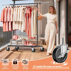 Heavy Duty Clothes Rack - Load 500 LBS, Rolling Clothing Rack for Hanging Clothes with Lockable Wheels & & Shelves, Extendable Garment Rack for Bedroom, Laundry, Living Room (Black)