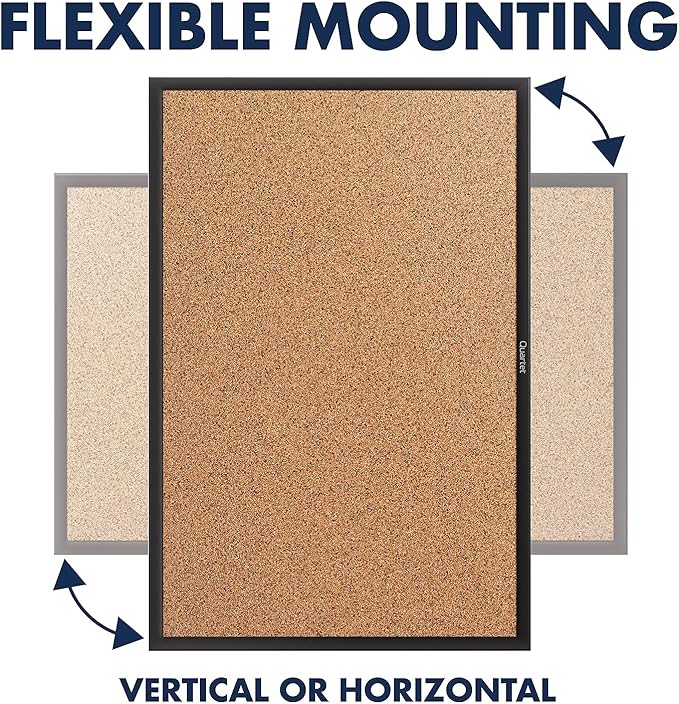 Quartet Cork Bulletin Board 60"W x 36"H Pin Board, Black Aluminum Frame (2305B)