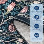 GarveeHome Indigo Blue and Pink Vintage Floral Washable 6x9 Area Rugs for Living Room Boho Retro Rug Low Pile Stain Resistance Non Slip Carpet for Bedroom Nursery Dining Room